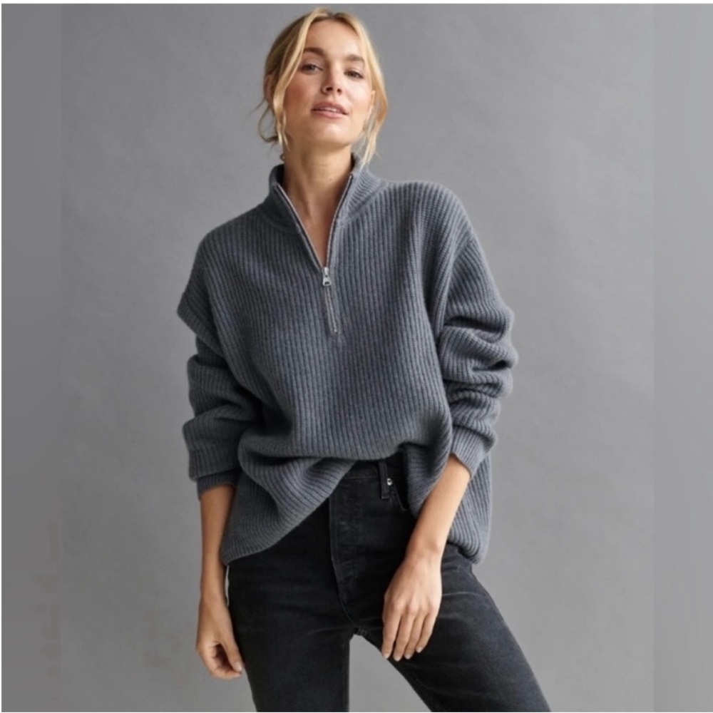 Jenni Kayne cashmere fisherman half zip sweater NWT